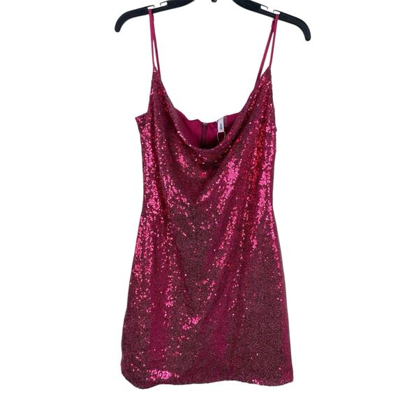 Womens Holiday Party Dress Red Sequin Mini Slip Dress Sz Large Prom Wedding NEW - Picture 1 of 10
